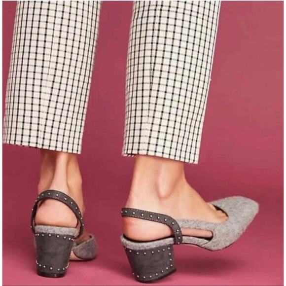 NWT Farylrobin Felted Gray Wool Studded Slingback Heels - Size 8 - Picture 4 of 10